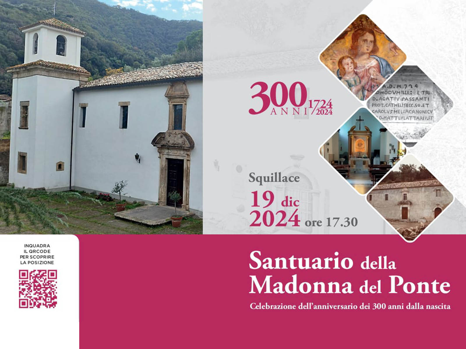 Anteprima locandina per i 300 anni del Santuario diocesano della "Madonna del Ponte" di Squillace (CZ) del 19 dicembre 2024