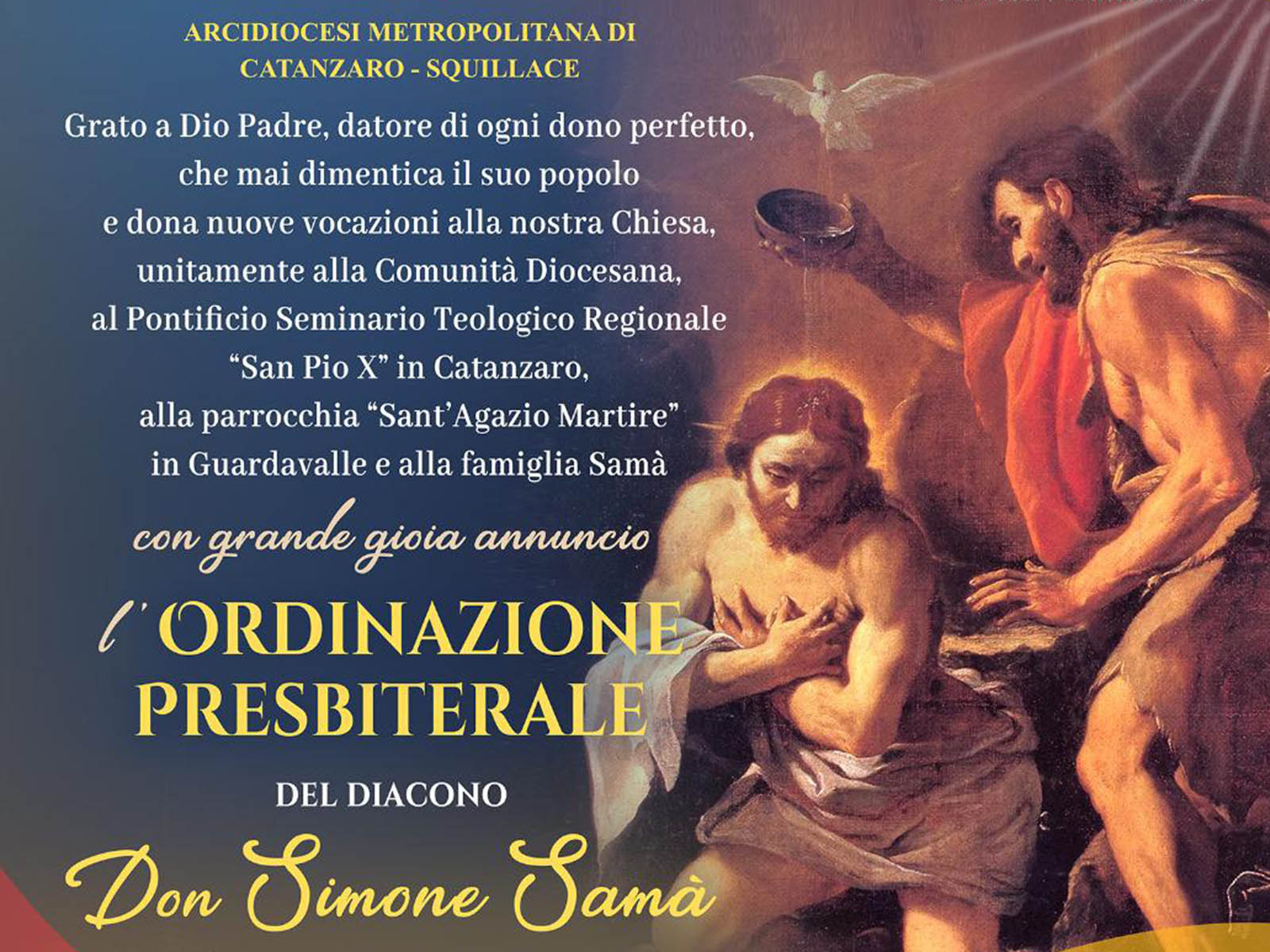 Anteprima locandina dell'Ordinazione Presbiterale di don Simone Samà del 12 gennaio 2025